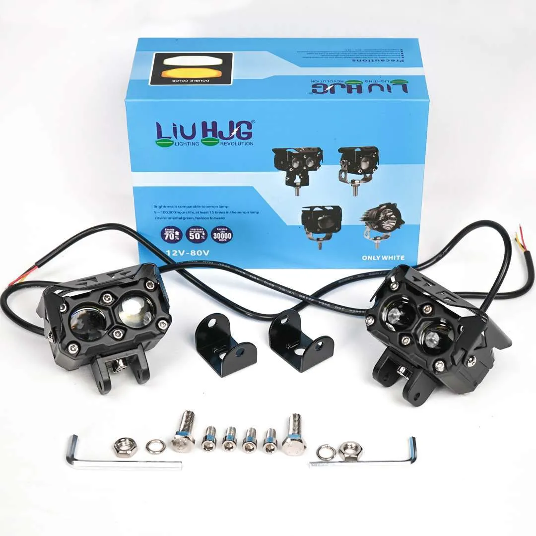 HJG 2 LED 60W Motorcycle Yellow/White Spot Light with Wiring harness